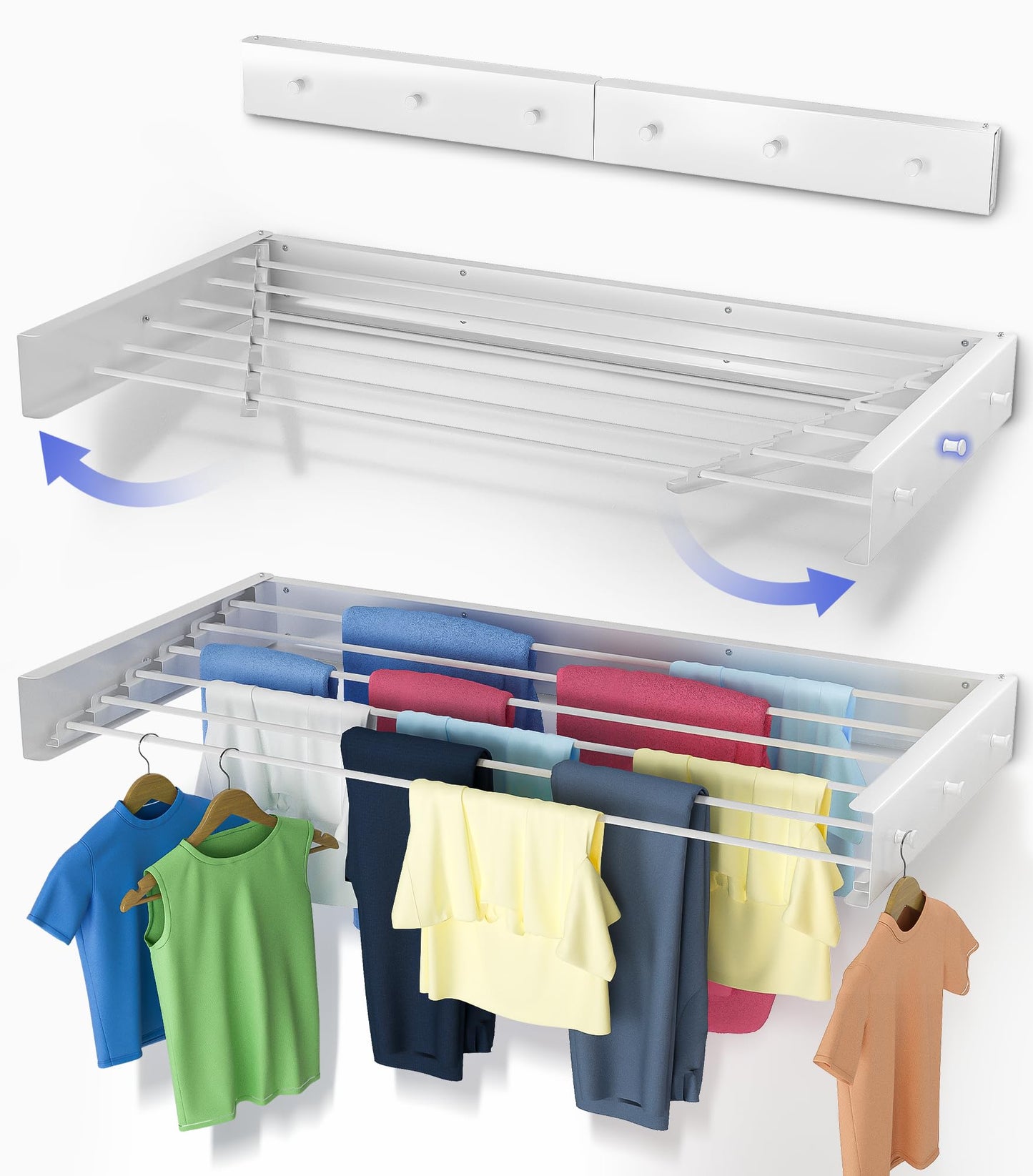 Sturdy Wall Mounted Drying Rack 40” – Foldable Space-Saving Design – Heavy-Duty Wall Hanging Clothes Drying Rack, 66-lb Capacity – Easy Installation with Wall Template – Ideal for Clothes, Towels & More