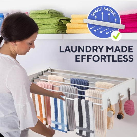 Sturdy Wall Mounted Drying Rack 40” – Foldable Space-Saving Design – Heavy-Duty Wall Hanging Clothes Drying Rack, 66-lb Capacity – Easy Installation with Wall Template – Ideal for Clothes, Towels & More