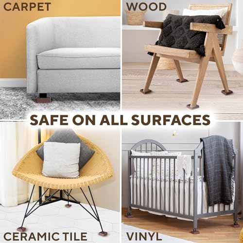 Non Slip Furniture Pads - 4pcs Furniture Cups - Coasters to Prevent Sliding for Couch, Bed, Chair - 3x3 Anti Skid Furniture Stoppers for Hardwood, Tile Floors - Fit Any Feet Shape (Brown)
