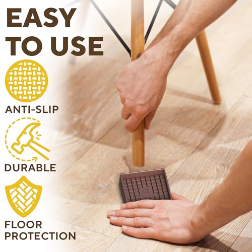 Non Slip Furniture Pads - 4pcs Furniture Cups - Coasters to Prevent Sliding for Couch, Bed, Chair- 3x3 Anti Skid Furniture Stoppers for Hardwood, Tile Floors - Fit Any Feet Shape (Brown)