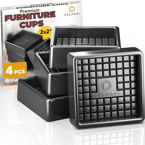 Non Slip Furniture Pads - 4pcs Furniture Cups - Coasters to Prevent Sliding for Couch, Bed, Chair - 2x2 Anti Skid Furniture Stoppers for Hardwood, Tile Floors - Fit Any Feet Shape (Black)