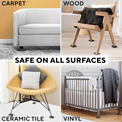 Non Slip Furniture Pads - 4pcs Furniture Cups - Coasters to Prevent Sliding for Couch, Bed, Chair - 2x2 Anti Skid Furniture Stoppers for Hardwood, Tile Floors - Fit Any Feet Shape (Black)