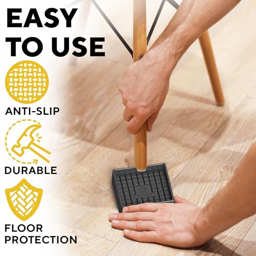 Non Slip Furniture Pads - 4pcs Furniture Cups - Coasters to Prevent Sliding for Couch, Bed, Chair- 4x4 Anti Skid Furniture Stoppers for Hardwood, Tile Floors - Fit Any Feet Shape (Black)