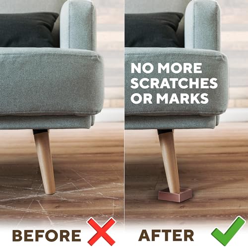 Non Slip Furniture Pads - 4pcs Furniture Cups - Coasters to Prevent Sliding for Couch, Bed, Chair - 3x3 Anti Skid Furniture Stoppers for Hardwood, Tile Floors - Fit Any Feet Shape (Brown)
