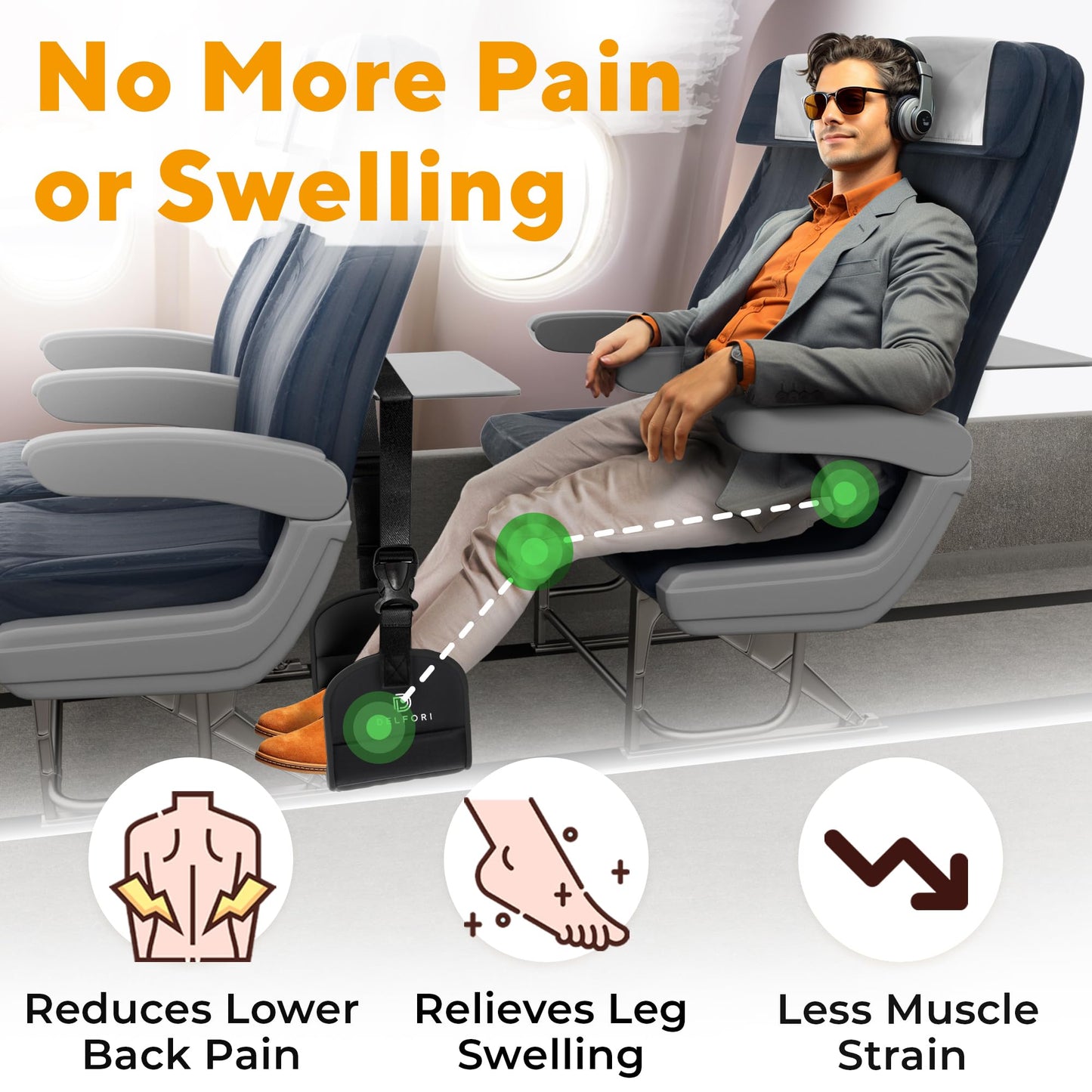 Portable Airplane Footrest for Airplane Travel - Comfortable Foot Hammock w/Memory Foam & Hardboard for No Feet Clashing - Ideal for Pain and Swelling Relief - Travel Essentials to Relax Your Feet