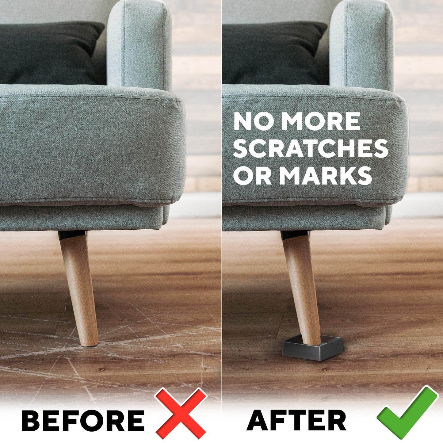 Non Slip Furniture Pads - 4pcs Furniture Cups - Coasters to Prevent Sliding for Couch, Bed, Chair - 3x3 Anti Skid Furniture Stoppers for Hardwood, Tile Floors - Fit Any Feet Shape (Black)