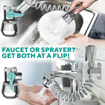 Heavy Duty Faucet Sprayer Attachment - Leak-Proof Sink Hose Sprayer w/ 5 Adapters & Diverter Valve - 79” Recoil Hose with 2 Spray Modes - Ideal for Kitchen, Tub, Bathroom, Garden, Pets