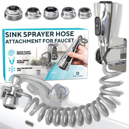 Heavy Duty Faucet Sprayer Attachment - Leak-Proof Sink Hose Sprayer w/ 5 Adapters & Diverter Valve - 79” Recoil Hose with 2 Spray Modes - Ideal for Kitchen, Tub, Bathroom, Garden, Pets