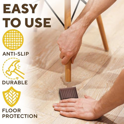 Non Slip Furniture Pads - 4pcs Furniture Cups - Coasters to Prevent Sliding for Couch, Bed, Chair - 2x2 Anti Skid Furniture Stoppers for Hardwood, Tile Floors - Fit Any Feet Shape (Brown)