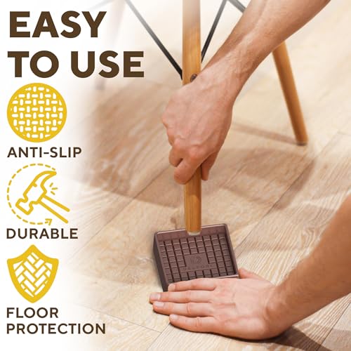 Non Slip Furniture Pads - 4pcs Furniture Cups - Coasters to Prevent Sliding for Couch, Bed, Chair - 4x4 Anti Skid Furniture Stoppers for Hardwood, Tile Floors - Fit Any Feet Shape (Brown)