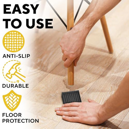 Non Slip Furniture Pads - 4pcs Furniture Cups - Coasters to Prevent Sliding for Couch, Bed, Chair - 2x2 Anti Skid Furniture Stoppers for Hardwood, Tile Floors - Fit Any Feet Shape (Black)