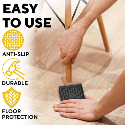 Non Slip Furniture Pads - 4pcs Furniture Cups - Coasters to Prevent Sliding for Couch, Bed, Chair - 3x3 Anti Skid Furniture Stoppers for Hardwood, Tile Floors - Fit Any Feet Shape (Black)